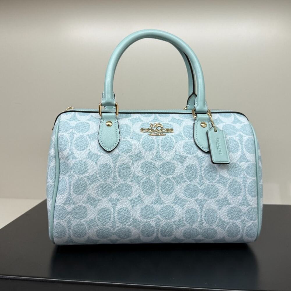 Coach Rowan Satchel Bag In Signature Canvas CEY39 Gold/Light Blue - Picture 2 of 7